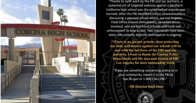FBI ALERTA SOBRE PRESUNTO PLAN DE ATAQUE EN ESCUELA SECUNDARIA DE CALIFORNIA